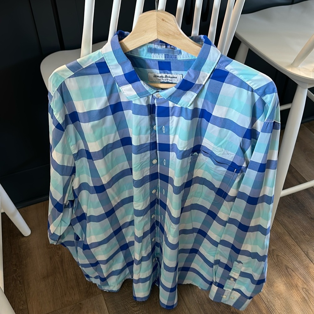 Tommy Bahama button down dress shirt various blue checkered
